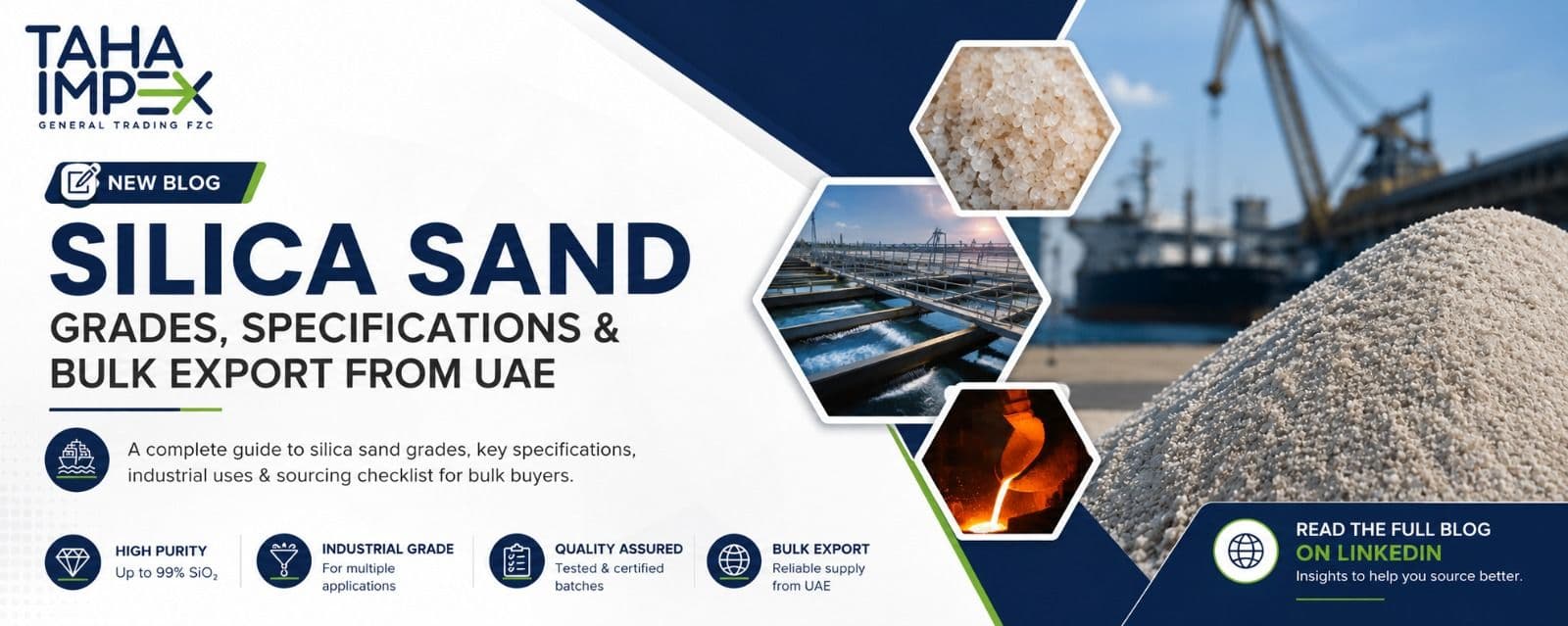 Silica sand grade and specifications , advantages inforaphic from taha-impex.ae
