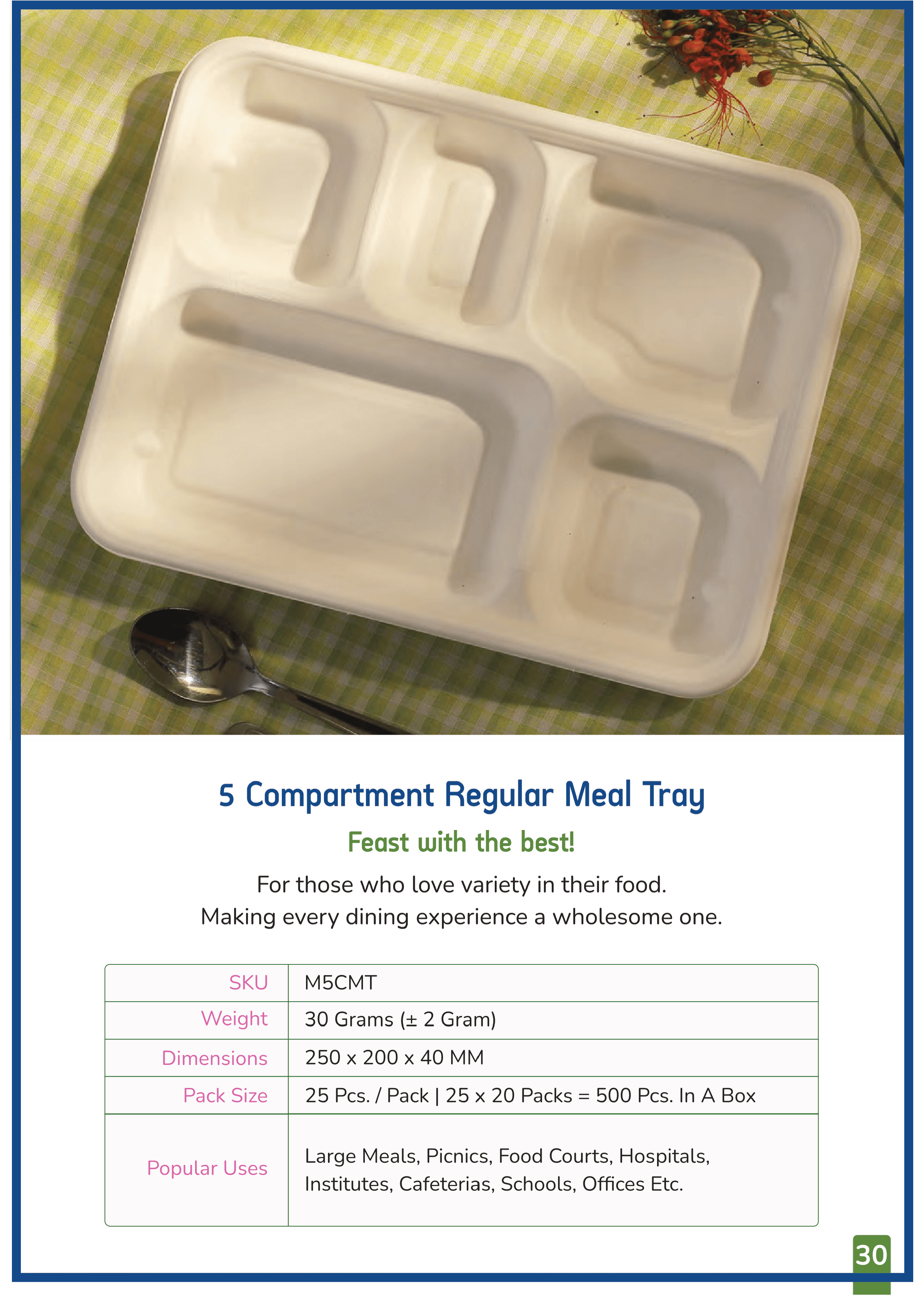 5 Compartment Regular Meal Tray