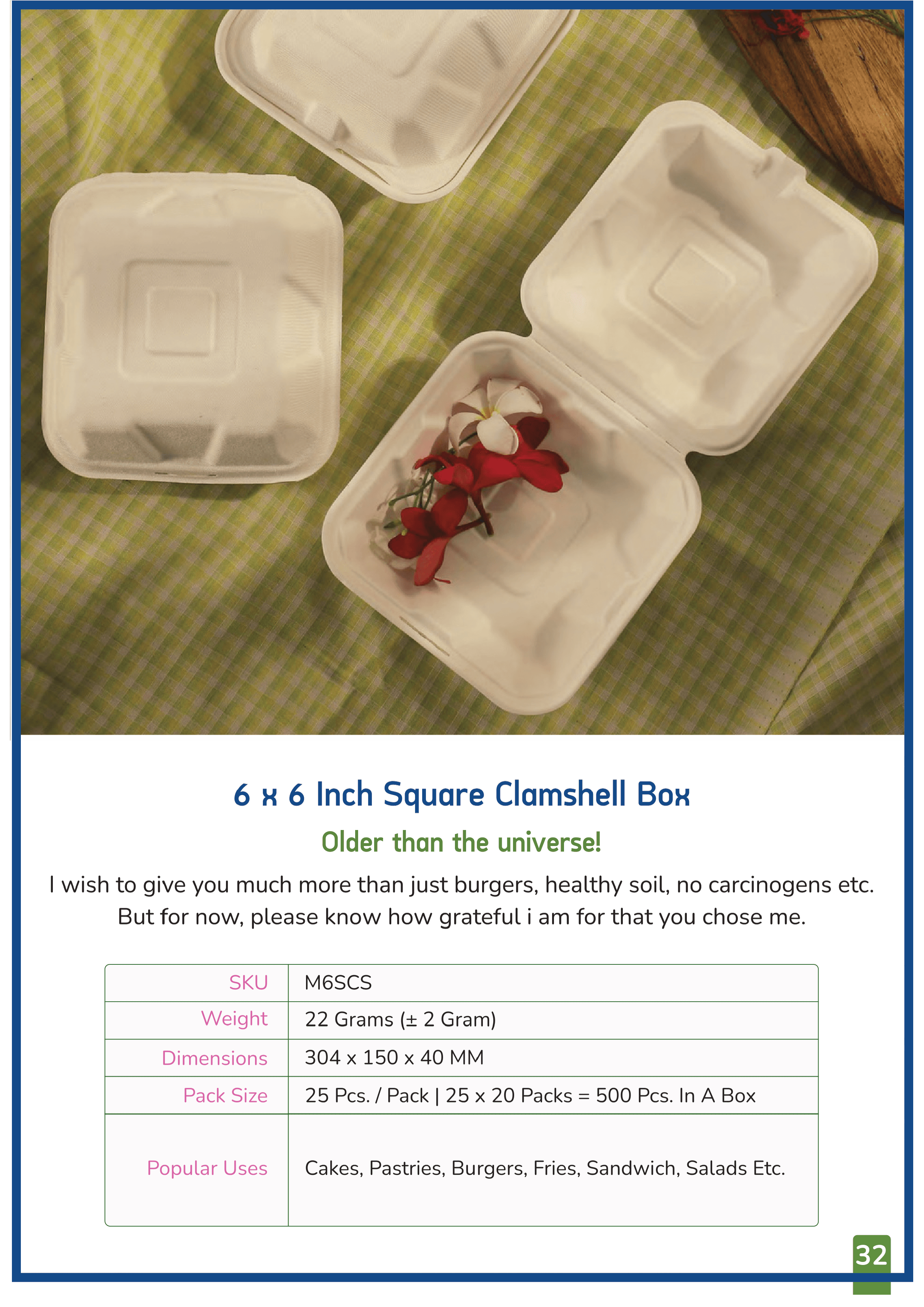 6 × 6 Inch Square Clamshell Box